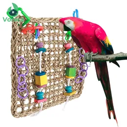 Zabawki 30x30 cm Parrot Climbing Netto zabawka Pet Molar Square Narzędzia do żucia trawa rattan naturalny tkanie.