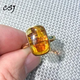 Cluster Rings CSJ ​​Trendy Natural Amber 925 Sterling Silver 18K Yellow Gold for Women Man Birthday Party Jewelry Gift