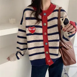 Sweaters Pullover Frauen Neue Koreaische Stil Lose Gestreiften Farbe Passenden Longsleeved Pullover Strickjacke Jacke Herbst Und Winter