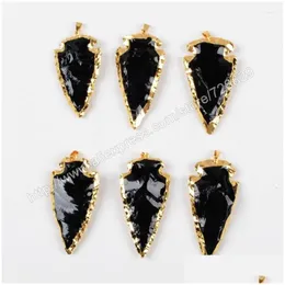 Pendanthalsband Borosa 5st/Lot Arrowhead Gold Color Black Obsidian Bead Jewelry G0503 Drop Delivery Pendants DHGARDEN DHF7D