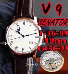 V9 1-36-04 Senador Luxo Men's Watch Cal.36-04 Movimento mecânico, tamanho 40mm*12mm, função do calendário de salto duplo, ouro