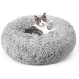 Matten Katzenbett für Hauskatzen, flauschig, rund, selbstwärmend, weicher Plüsch, Donut-Kuschelkissen, Haustierbett für kleine Hunde, waschbar, rutschfest