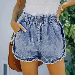 Damen Shorts Sommer Damen Denim Shorts Lässige Mode Vintage Stretch Rüschen Shorts Elastische Taille Jeans für Frauen 230503