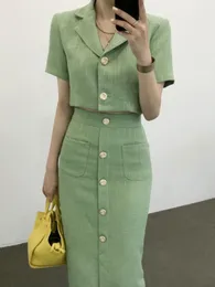 Two Piece Dress Korean Chic Slim Small Fragrance Tweed Two Piece Set Women Short Jacket Coat Long Skirt Suits French Vintage 2pcs Outfits 230503