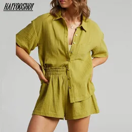 مجموعات puur katoen vrouwen قميص قميص met met mini shorts twee stukken يضع وضع kleding