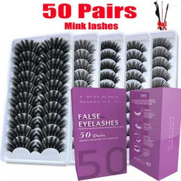 رموش كاذبة LE 50 أزواج 12-25mm 3D Mink الرموش مجموعة مصنوعة يدويًا رفيعًا طويلًا