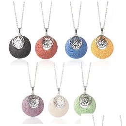 Pendant Necklaces Pink Blue Green Black Brown Lava Stone Essential Oil Per Diffuser Necklace Collar Women Men Jewelry Drop Delivery P Dhyhp