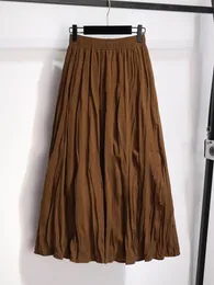 skirt TIGENA New 2022 Autumn Winter Long Skirt Women Casual Solid Allmatch A Line High Waist Folds Midi Pleated Skirt Female Ladies