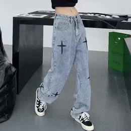 Jeans feminino de streetwear cross bordery jeans woman woman alta cintura y2k calça folgada reta Jeans coreanos jeans Trends 230503