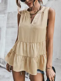 티셔츠 2022 New V Neck Solid Color Sleeveless Fashion Casual All Match Chic Blouses Women 's Summer Loose 온도 상판