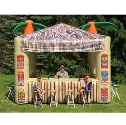 4x2.7x2.3m Oxford Palm Tree Inflatable Tiki Bar Outdoor Beach Booth Tent Serving Concession Stand For Backyard Summer Party Used