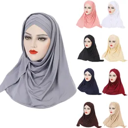 Hijab islâmico Mulheres muçulmanas Um pedaço Amira Cross Cross Headscarf Shawls de turbante embrulhando lenço de cabeça instantânea Captura de capitão Turbante Mujer