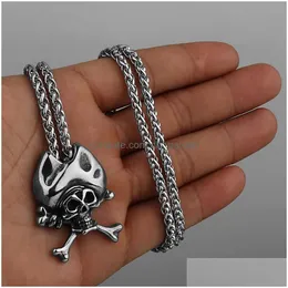 Подвесные ожерелья Retro Skl Hat Mens Personality Fashion Bone Titanium Steel Steel Nearless Jewelry Gif