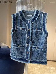 Damen Westen Frühling Sommer Ärmellose Denim Weste Damen Korean Fashion Street Style Lässig Blau Oansatz Lose Einreiher Weste Y2K