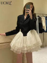 Blazers UCXQ Woman Jacket Mesh Patchwork Black Hit Hit Color White Long Sleeve Design Design Disual Style 2022 Autumn Corean Fashion23xf988