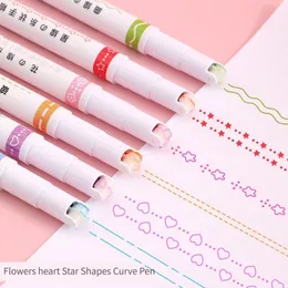 HighLighters 16PCSset Kawaii Flowers Linha em forma de marcador de canetas de canetas de ponta do rolo marcador da curva de ponta para escrever artigos de papelaria 230503