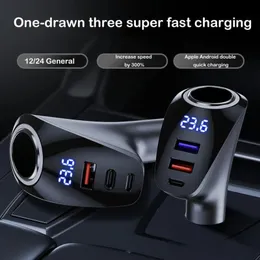 Bil 4 portar 100W PD Fast Charge Charger Car USB Multifunktion Digital Display QC laddning Universal Cigarettändare Adapter med detaljhandelspaketet