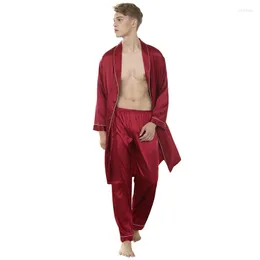 Calça de pijama de calça de pijama masculina de seda o outono do serviço doméstico de pântano de pântano de pântalo de cor sólida