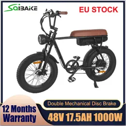Electric Bike 48V 12.5Ah 750W 17.5Ah 1000W 20 Inch Mountain Electric Bicycle Fat Tire Snow Electric Bike Lithium Battery ebike