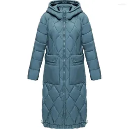 Damen Trenchcoats 2023 Winter Große Damen Brotmantel Dicke Verbreiterte Lange Patted Famale Overknee Damenjacke aus Baumwolle mit Kapuze