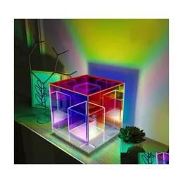 Bordslampor Decorazione Cubo Luce Notturna RGB Atmosfera Corlorf Acrilico Magico Lampada da Tavolo Ristorante Illuminazione Drop Del otfih