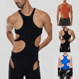 Men's Tank Tops Men's Vest Knit Hollow Out Sleeveless Sexy Female Elastic Slim Fit Party Clubwear Beachwear Shirts