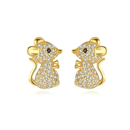 Charming Cute Mouse Plated 18k Gold Stud Earrings Women Luxury Brand Hand Inlaid 3A Zircon s925 Silver Earrings Sexy Female High-end Jewelry Valentine's Day Gift