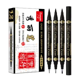 マーカー3 pcslotダブルヘッドハンドレタリングペン中国語の書道ブラシセットアートブラックインク4サイズ