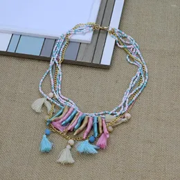Pendant Necklaces 2 Colors Plastic Beads Statement Color Neck Short Chain Women Ethnic Jewelry Female Collar Statements N15558