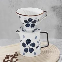 الأدوات Ceramic Coffee Coffee Plainted Hand Lained Coffee Coffee Fire Cup Public Public Over Coffee Maker مع موقف منفصل لـ 14cup