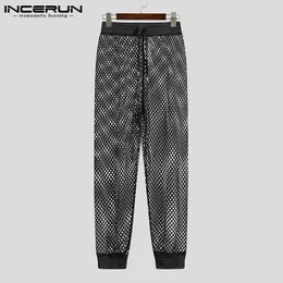 Hosen INCERUN Sexy Männer Breatable Net Pantalons Grid Durchsichtige Elastische Taille Hosen Männlichen Amerikanischen Stil Kordelzug Hosen S5XL 2022