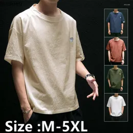 メンズTシャツプラスサイズ4xl 5xlメンズサマーズコットンリネンカジュアルショートスリーブハワイオスソフトルーズ衣類カミザスデホンブレ