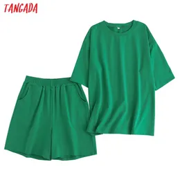 Sets Tangada 2022 Summer Soft Cotton Tracksuits Unisex Two Piece Set Oneck T Shirt and Pocket Shorts 6L302