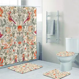 Zasłony Chic William Morris Wystrój domu William Morris Własne zasłony w łazience Zestaw Strawberry Thief Bath Mat Cortina Ducha