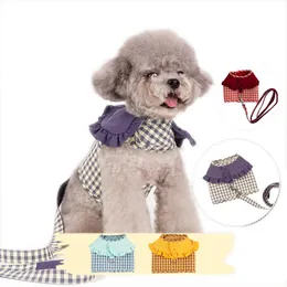 Sets Cute Plaid Dog Leads Harnesses Vest Adjustable Set Yorkshire Terrier Pomeranian Puppy Doggy Products Shih Tzu Maltese Pet Rope