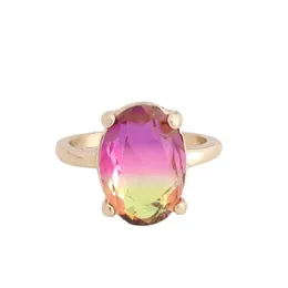 Pierścienie klastra moda złota owalna gradient różowy niebieski szklany kryształowy kryształ chromatyczny pierścień geometryczny dla kobiet biżuteria dar upuszcza Dhqfn