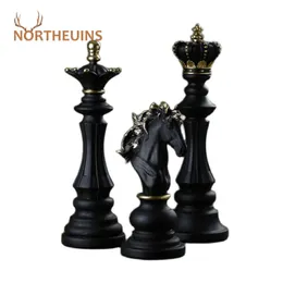 Obiekty dekoracyjne figurki Northeuins żywica retro międzynarodowa figurka szachowa do wnętrza Król Knight Sculpture dom Dekoracja salonu 230503
