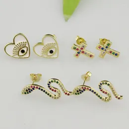 Stud Earrings 10pair/lot Fashion Heart/cross/snake Cz Earring Delicate Cubic Zirconia Charm Jewelry Wholesale