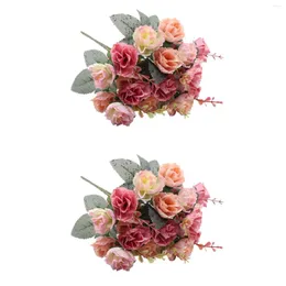 Flores decorativas 2pcs Office Birthday 7 Branch 21 Cabeça Casamento Falso Artificial Rose Table Peça central Jardim Diy com Decoração de Casa de Folhas