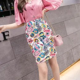 Skirt Women's Pencil Skirt Cartoon Letters Print High Waist Bodycon Skirts Lady Summer Sexy Slim Female Mini Spodnica Falda SP615