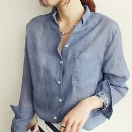 القمصان البلوزات النسائية Chemisier Femme Tops Tops Fashion Summer Linen قميص أبيض للنساء بلوزة طويلة بلوزة كوريا امرأة روباس أنثى 230503