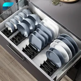 Organizzazione PEISI Spazio Mensola da cucina in alluminio Scaffale portaoggetti rimovibile Stoviglie Scolapiatti Set da tavola regolabile Accessori da cucina