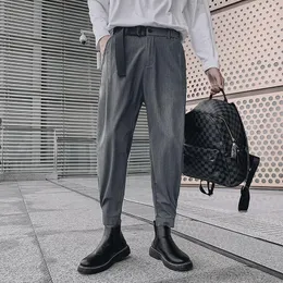 Pantalones Primavera Verano hombres Harem pantalones con cinturón moda cónicos hasta los tobillos cintura elástica pantalones de traje Casual negro gris