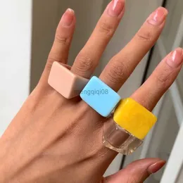 Band Rings IngeSight.Z Punk Transparent Acrylic Geometric Square Rainbow Colourful Resin Knuckle Finger for Women Girls Jewelry Y23