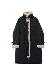 Parkas 2022 Automne Hiver Femmes Agneaux Laine Chaud Épais Coton Rembourré Manteau Col Roulé Baggy À Manches Longues Veste Extérieur Cordon Conception