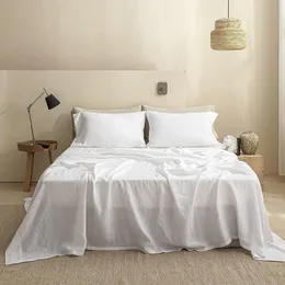 セット純粋なリネン4PCSベッドディングセット豪華なクイーンキングサイズシートのセットFLAX EURO BED LINENS ELASTIC BED COVERセットベッドのベッドスプレッド