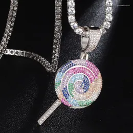 Pendant Necklaces Iced Out Colorful Color Lollipop & Necklace Bling CZ Stone Candy Hip Hop Charm Chains Jewelry Gifts