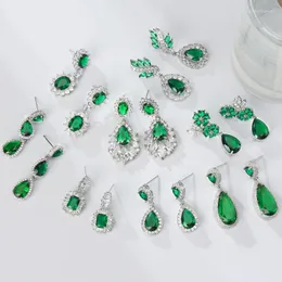 Dangle Earrings AMC Luxury Emerald Green Symetrical Long Drop Earring Zircon Ear Studs Bridal Wedding Party Jewelry Accessories Gifts For