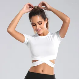 Actieve shirts vrouwen shirt met korte mouwen yoga naadloze sport top slank ademende fitness t-shirt gym workout gewas