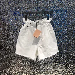 Verão novos botões de flores de cintura alta mostram fino e doce menina borla calças pernas shorts jeans sólidos